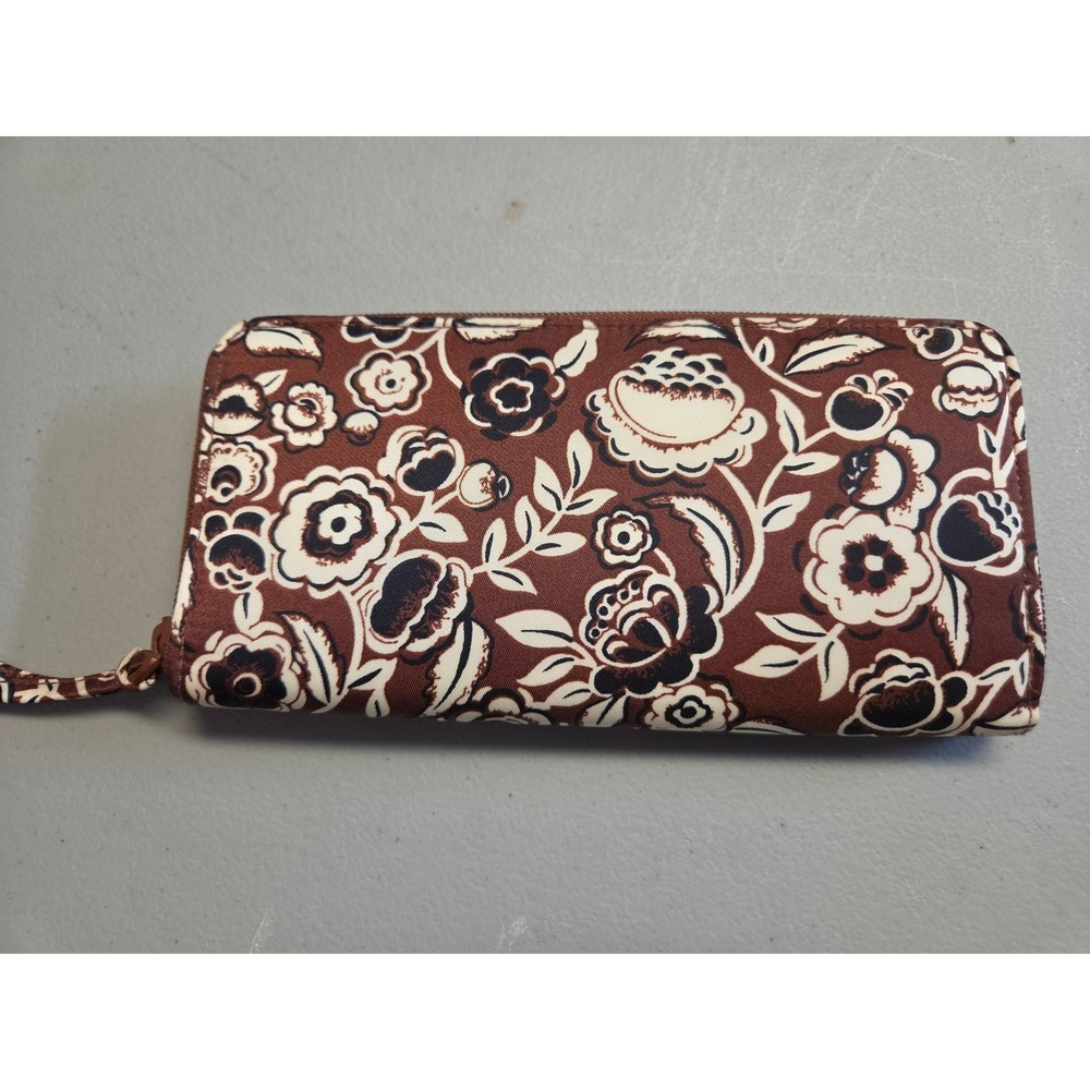 Vera Bradley Continental Wallet Brown Floral Zip Around Wristlet Clutch